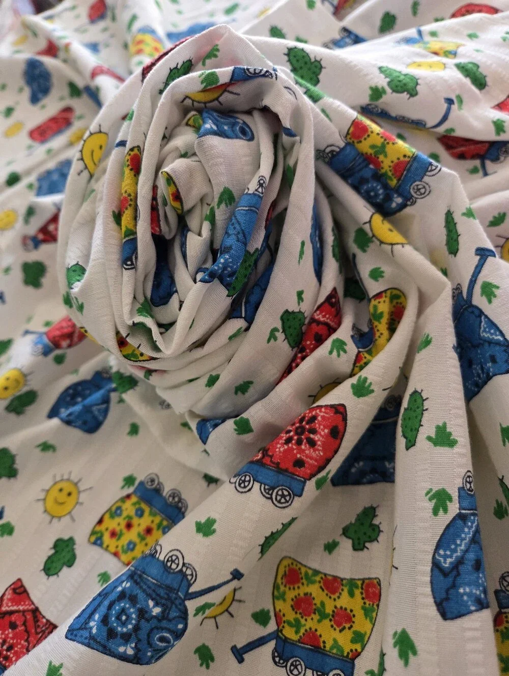 Vintage 1970's - 1980's COVERED WAGONS 100% Cotton Sewing Quilting Craft Fabric
